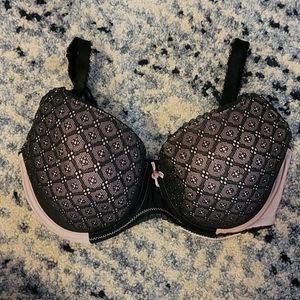 Lightly padded underwire black lace overlay bra